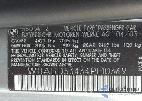 2004 BMW 330Ci из США, поврежденный, VIN WBABD53434PL10369